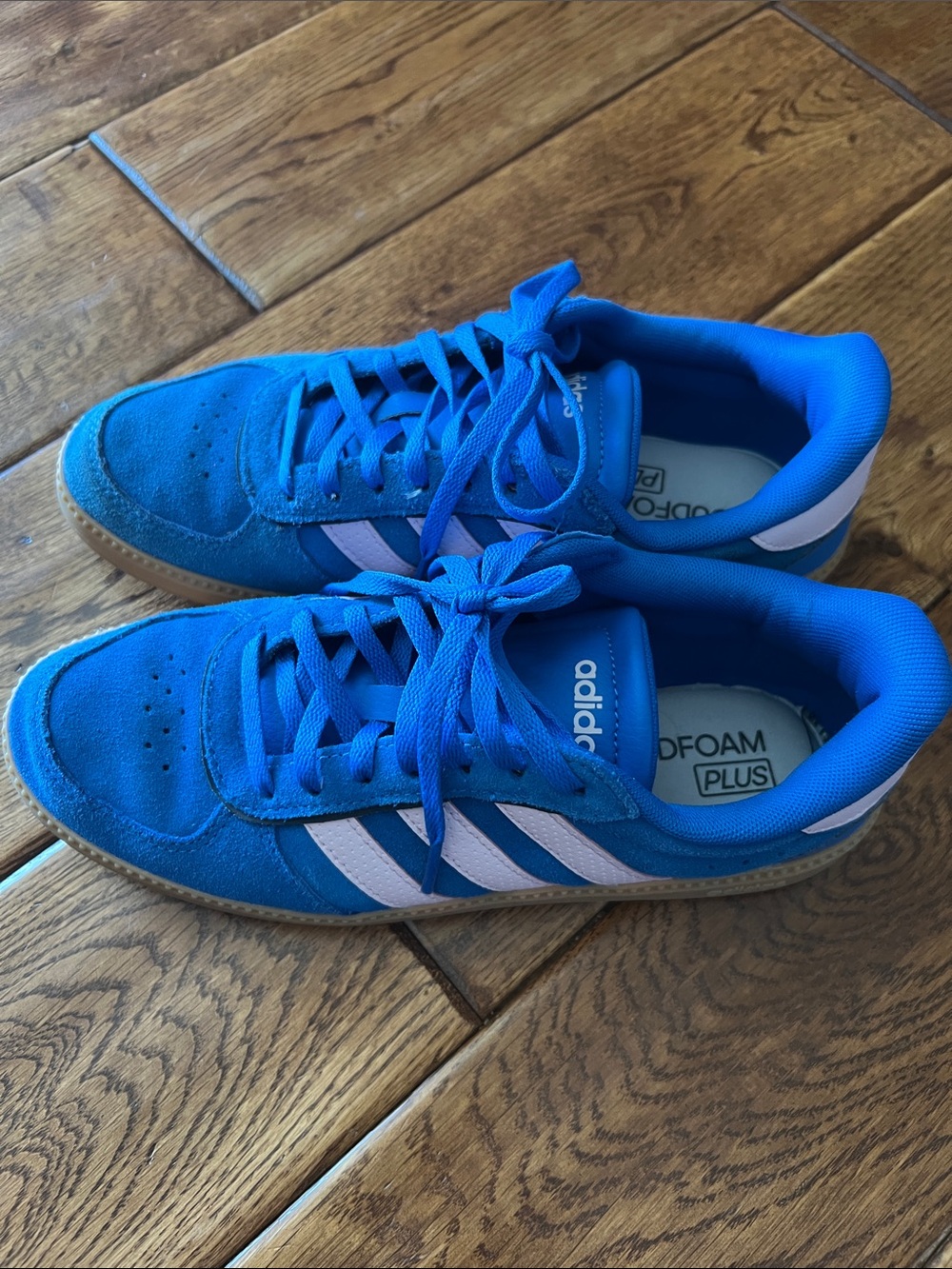 adidas Bright Blue Suede Sneakers with light pink Stripes